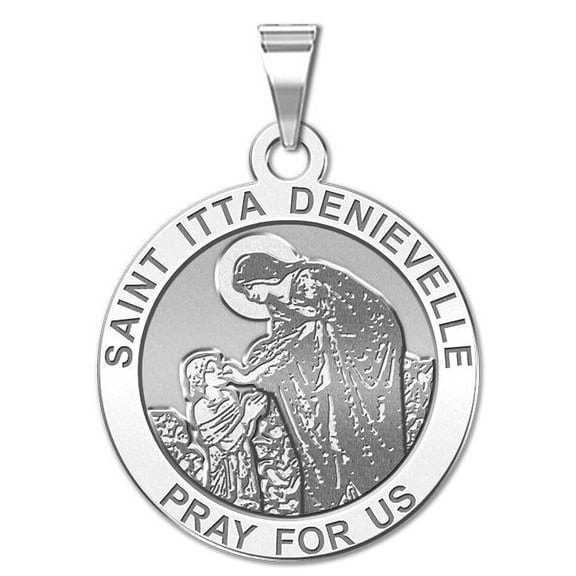 Saint Itta DeNievelle Round Religious Medal - 1 Inch Size of a Quarter -Solid 14K White Gold