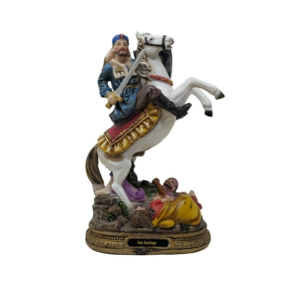 Saint James the Moor-Slayer Statue (San Santiago Matamoros) – Regal Resin Sculpture of Saint James on Horseback, Available in 8", 12", 18", and 24" Sizes (Sx8"inches)