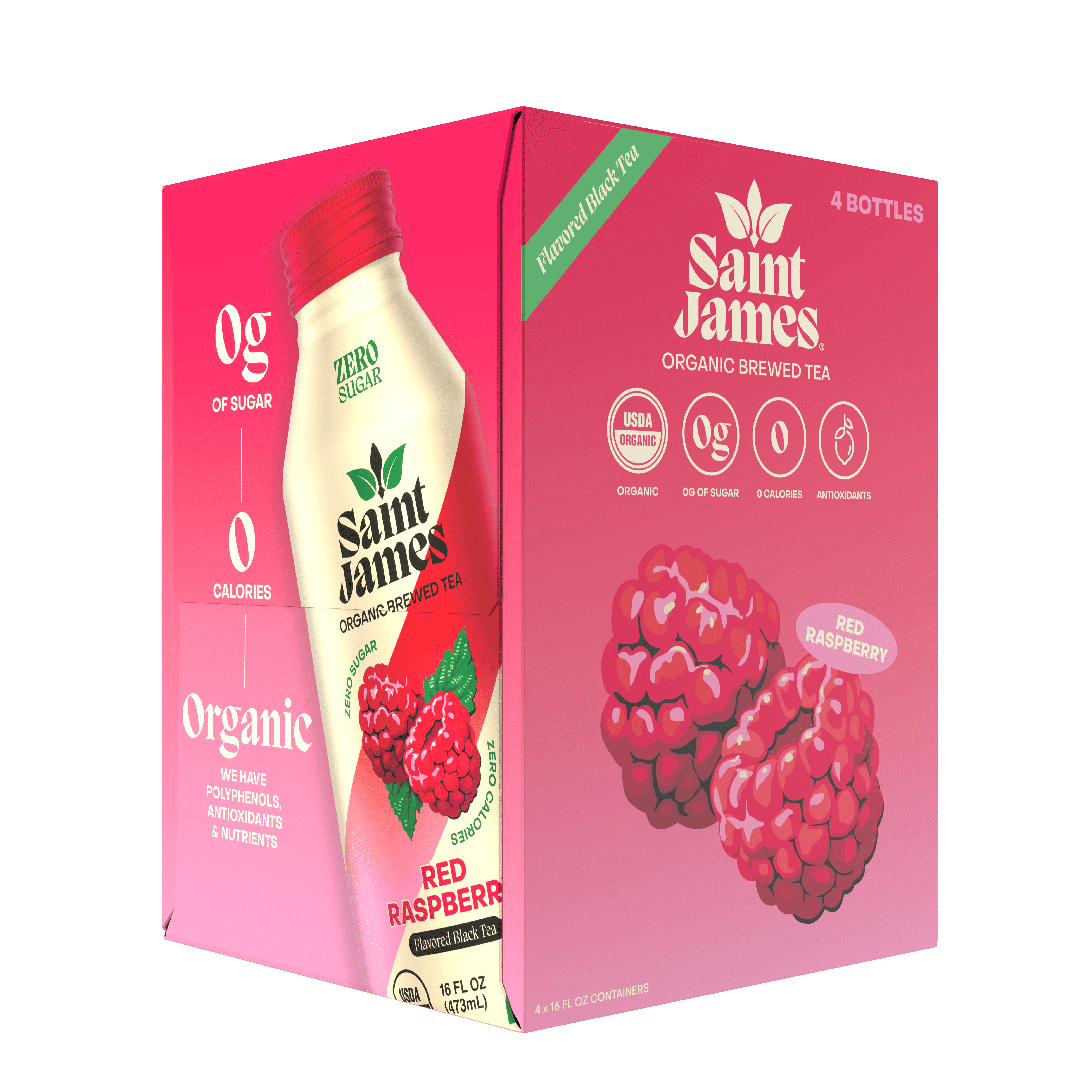 Saint James Red Raspberry Organic Black Tea, 16 fl oz, 4 Pack - Walmart.com