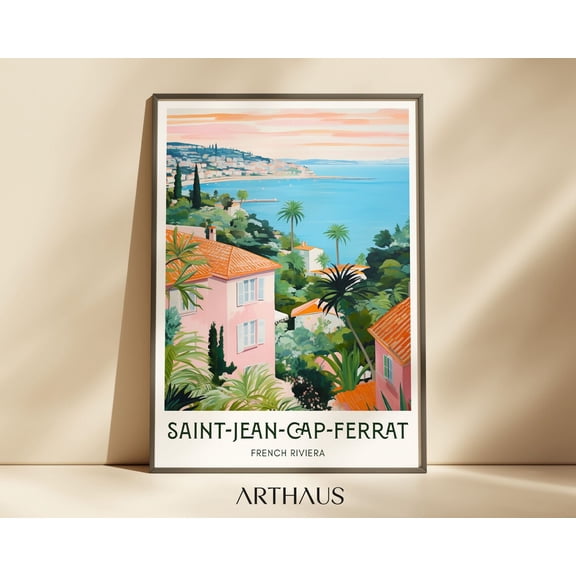 Saint-Jean-Cap-Ferrat France Vintage French Riviera Travel Decor, Stretched Canvas Size 8x12