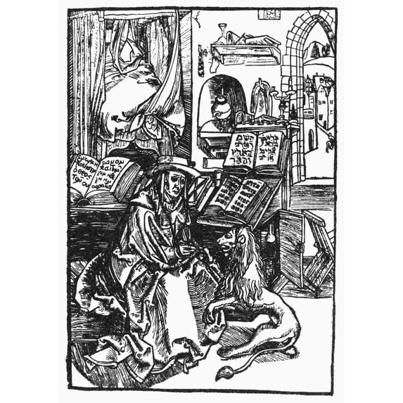 Saint Jerome (340-420). /Nchurch Scholar And Translator. Wood Engraving. Poster Print by (24 x 36)
