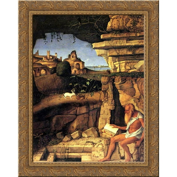 Saint Jerome Reading 20x23 Gold Ornate Wood Framed Canvas Art by Bellini, Giovanni