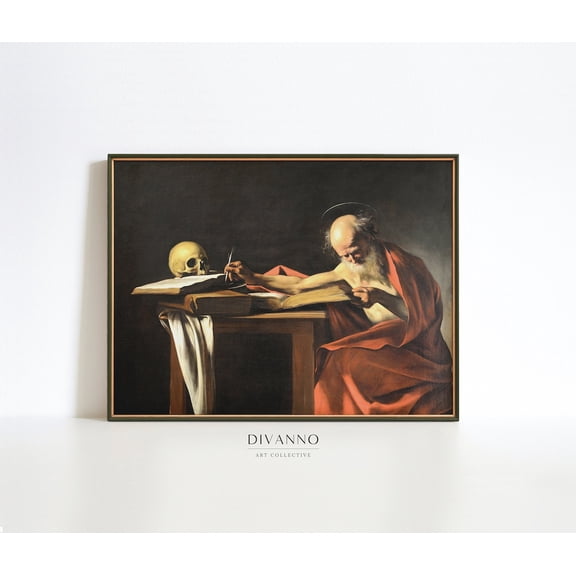 Saint Jerome Writing Print Caravaggio Dark Academia Gothic, UNFRAMED Size 16x16