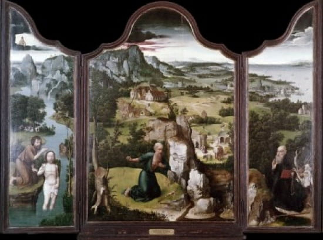 Saint Jerome with Saint John the Baptist and Saint Anthony Abbot by Joachim Patinir 1485-1524 Canvas Art - Joachim Patinir (18 x 24)