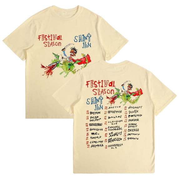 Saint Jhn Festival Season Tour Cotton Tshirt Hip Hop Short Sleeve Vintage Tops Tees