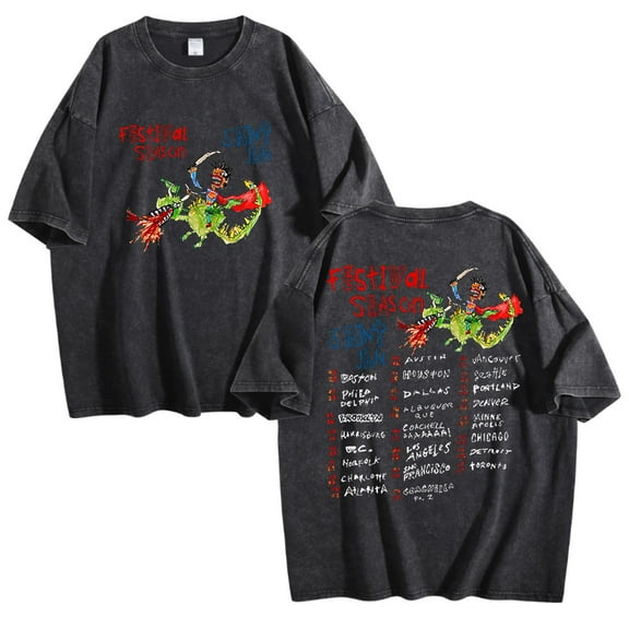 Saint Jhn Festival Season Tour Washed Cotton Tshirt Fashion Short Sleeve Tee Shirt