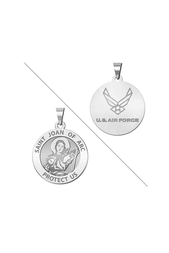 Saint Joan of Arc Doubledside AIR FORCE Religious Medal - 1 inch Size of a Quarter - Sterling Silver
