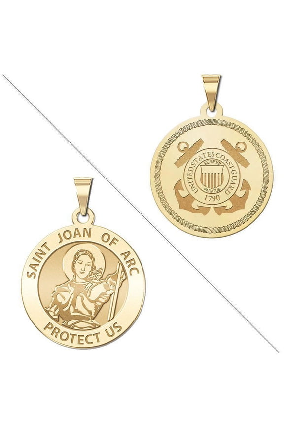 Saint Joan of Arc Doubledside COAST GUARD Religious Medal 3/4 Inch Solid 14K Yellow Gold