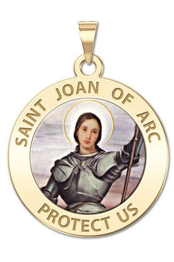 Saint Joan of Arc Religious Medal Color - 1 Inch Size of a Quarter -Solid 14K Yellow Gold