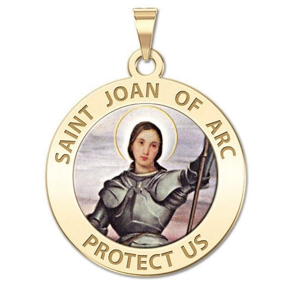 Saint Joan of Arc Religious Medal Color - 2/3 inch Size of Dime, Solid 14K Yellow Gold