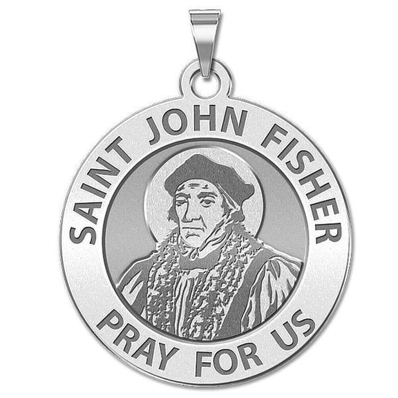 Saint John Fisher Religious Medal - 1 Inch Size of a Quarter -Solid 14K White Gold