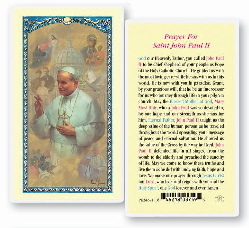 Saint John Paul II Laminated Catholic Prayer Holy Card with Prayer on ...