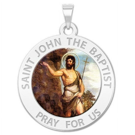 Saint John the Baptist Religious Medal Color - 2/3 Inch Size of Dime, Solid 14K White Gold price history and forecast - PicturesOnGold.com 70138v130319