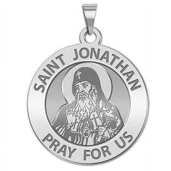 Saint Jonathan Religious Medal -  - 2/3 Inch Size of Dime, Solid 14K White Gold