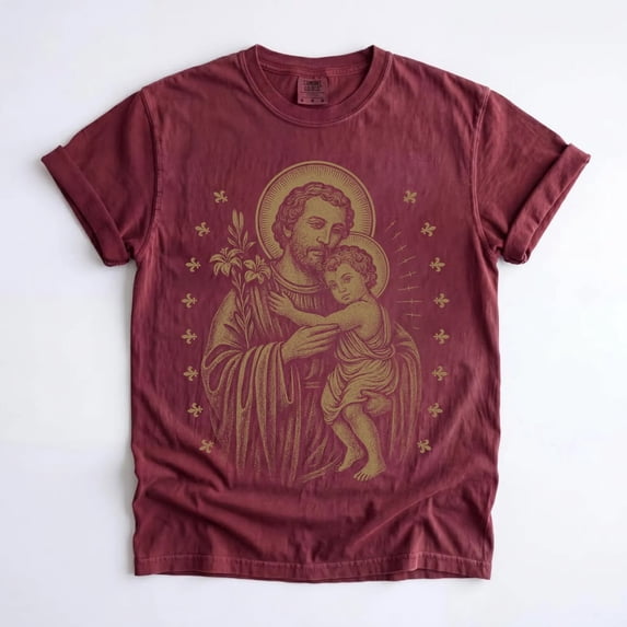 Saint Joseph Catholic T-Shirt, St. Joseph and Child Jesus Faith Graphic Tee