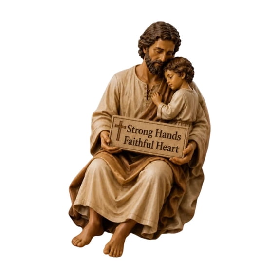 Saint Joseph & Child Jesus Resin Statue, Inspirational Religious Home Decor, Hand-Painted Christian Sculpture with Cross Plaque