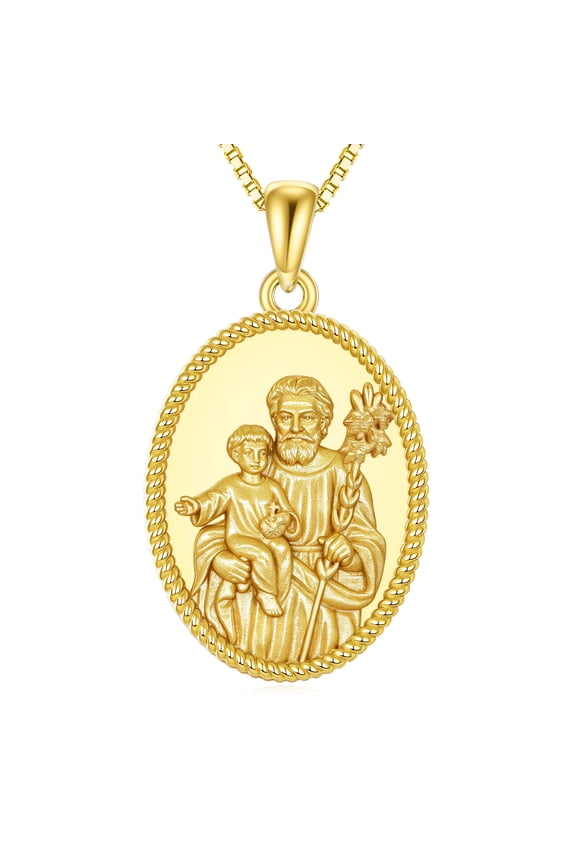 Saint Joseph Necklace 925 Sterling Silver St Joseph Pendant Gold Plated Siant Jewelry Gifts for Men Women