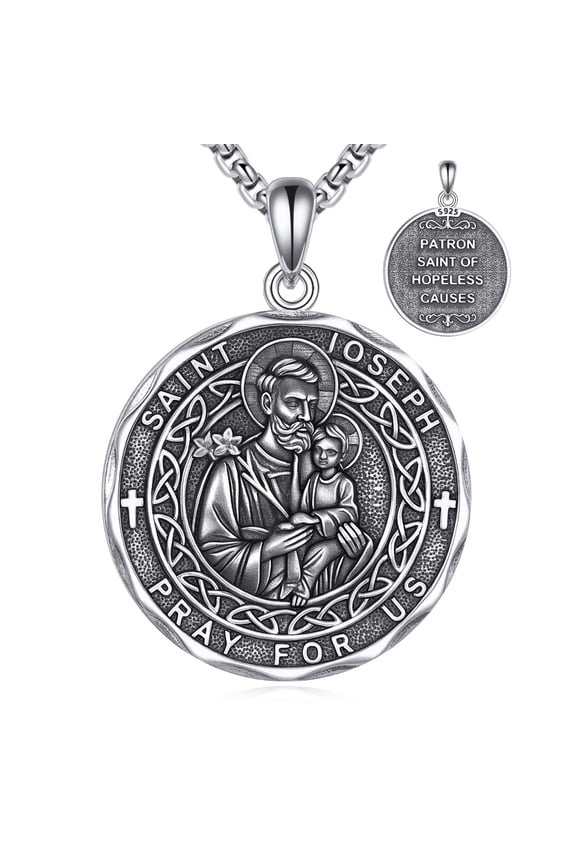 Saint Joseph Necklace 925 Sterling Silver St Joseph Pendant Medallion Jewelry Christian Gifts for Women Men