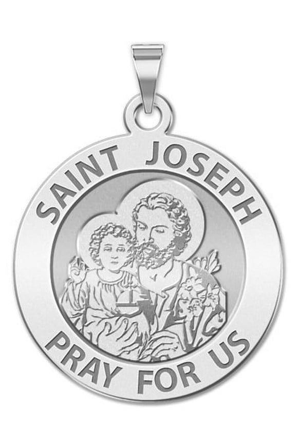 Saint Joseph Religious Medal - 2/3 Inch Size of Dime, Solid 14K White Gold