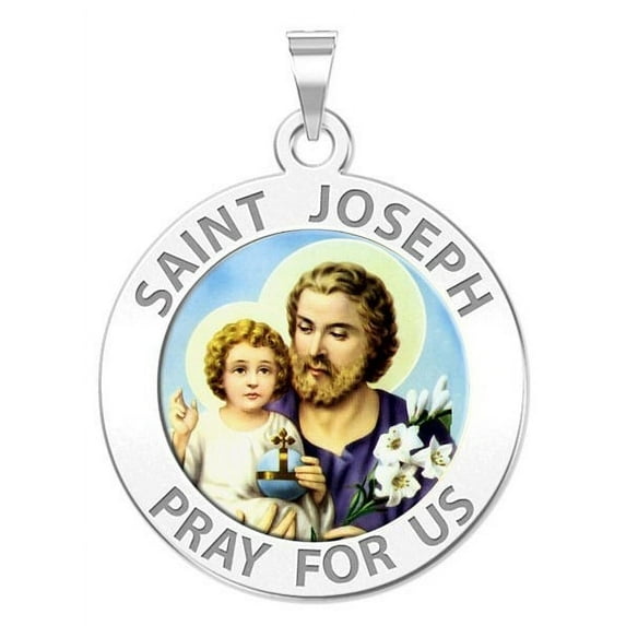 Saint Joseph Religious Medal - 2/3 Inch Size of Dime, Solid 14K White Gold