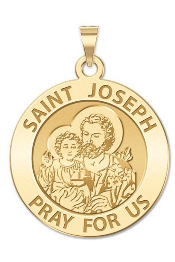 Saint Joseph Religious Medal - 2/3 Inch Size of Dime, Solid 14K Yellow Gold