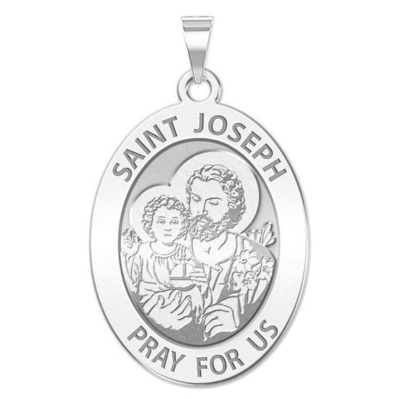 Saint Joseph Religious Oval Medal - 1/2 Inch X 2/3 Inch - Solid 14K White Gold