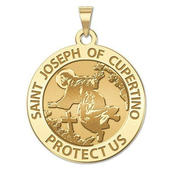 Saint Joseph of Cupertino Religious Medal - 3/4 Inch Size of a Nickel -Solid 14K Yellow Gold