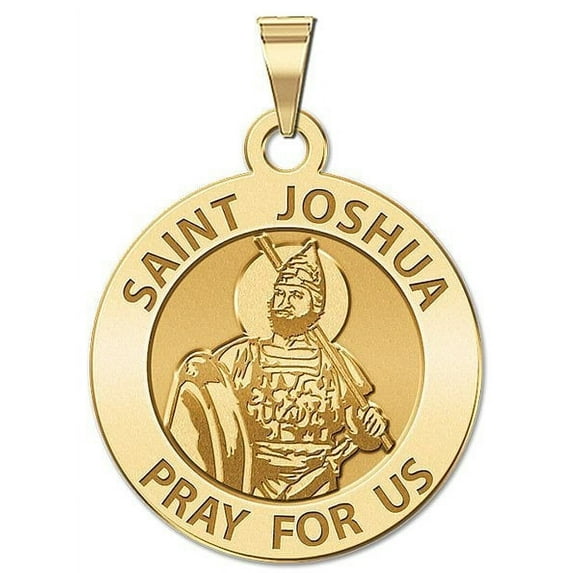Saint Joshua Religious Medal - 3/4 Inch Size of a Nickel -Solid 14K Yellow Gold