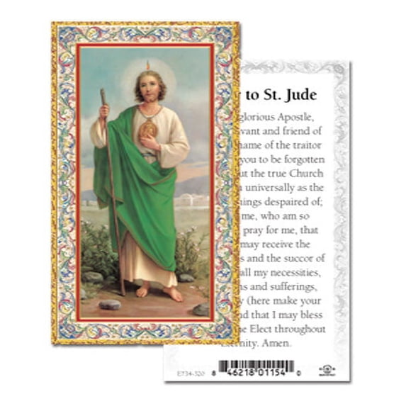 Saint Jude Gold-Stamped Catholic Prayer Holy Card with Prayer on Back, Pack of 100