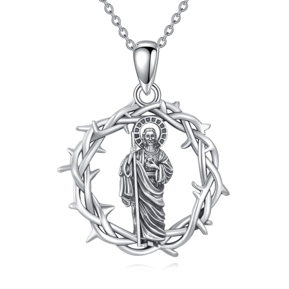 Saint Jude Necklace 925 Sterling Silver Thorn Pendant Amulet Jewelry Religious Gifts for Men Women