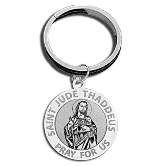 Saint Jude Religious Engravable Keychain - 1 Inch X 1 Inch Round - Sterling Silver