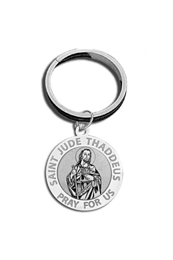Saint Jude Religious Engravable Keychain - 1 Inch X 1 Inch Round - Sterling Silver