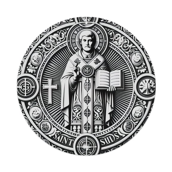 Saint Jude Religious Icon Pattern Vintage Metal Tin Sign Plaque Wall Decor for Cafe, Club, Garden Round Metal Poster 8x8Inch