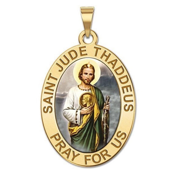 Saint Jude Religious Medal Color - 1/2 X 2/3 Inch Size of Dime, Solid 14K Yellow Gold