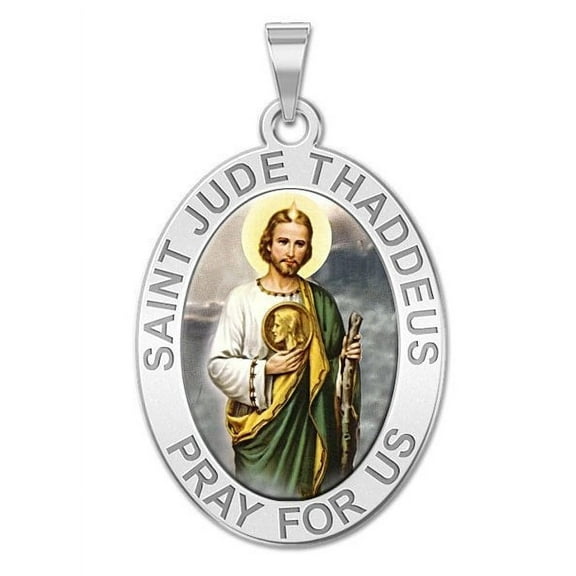 Saint Jude Religious Medal Color - 2/3 X 3/4 Inch Size of Nickel, Sterling Silver