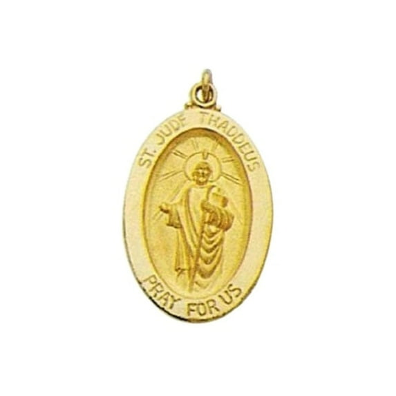 Saint Jude Religious Medal - Solid 14k Yellow Gold, 1 inch (23mm)