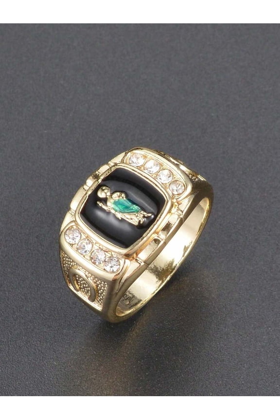 Saint Jude Ring With Black Onyx, Green Enamel & Cubic Zirconia - Size 11