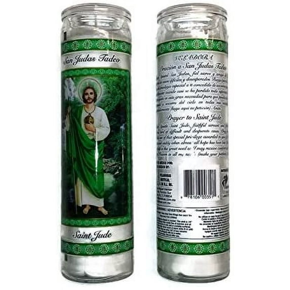 Saint Jude - San Judas Prayer Candles Religious Candle, White Wax Candles, Holiday Candle Paraffin Wax, 2 PACK