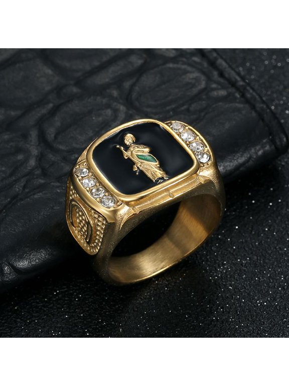 Saint Jude Square Enamel Signet Ring For Men Women 14K Gold Filled Devotional Elegant Jewelry
