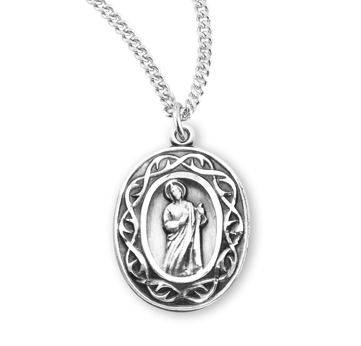 Saint Jude Thaddeus Oval Sterling Silver "Crown of Thorns" Medal ...