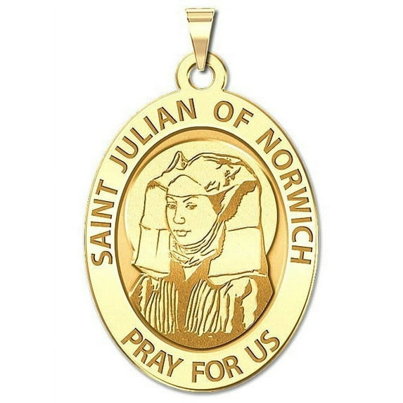 Saint Julian of Norwich Religious Medal - 2/3 Inch X 3/4 Inch -Solid 14K Yellow Gold