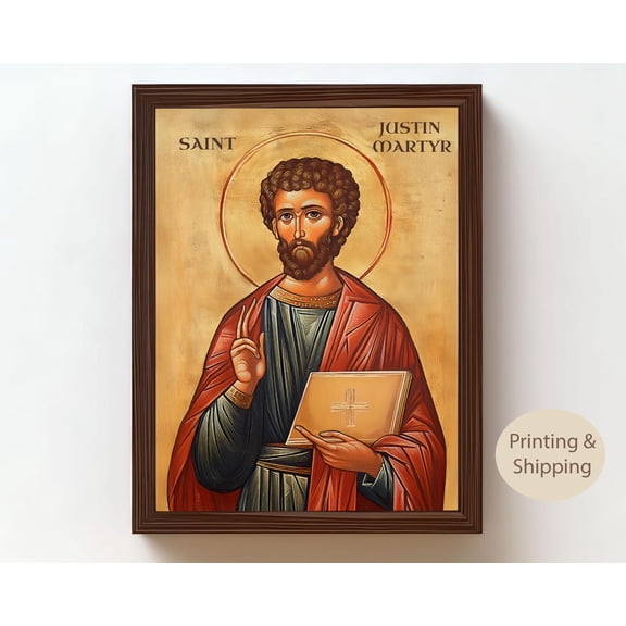 Saint Justin Martyr Icon Byzantine Style Christian Portrait Unframed Paper Print