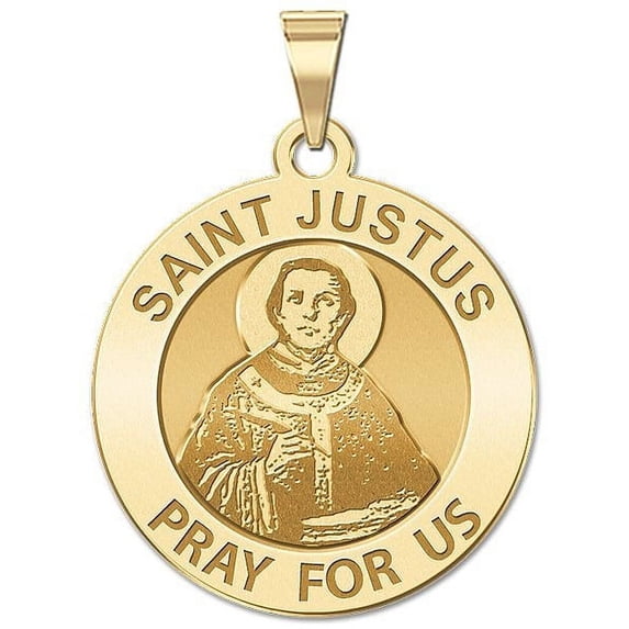Saint Justus Religious Medal - 3/4 Inch Size of a Nickel in Solid 14K Yellow Gold