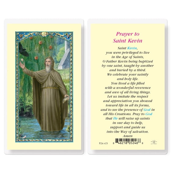 Saint Kevin Laminated Catholic Prayer Holy Card with Prayer on Back, Pack of 25