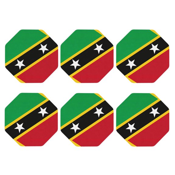 Saint Kitts And Nevis Flag Leather Drinks Coasters Suitable for Various Cups Set of 6 Octagon