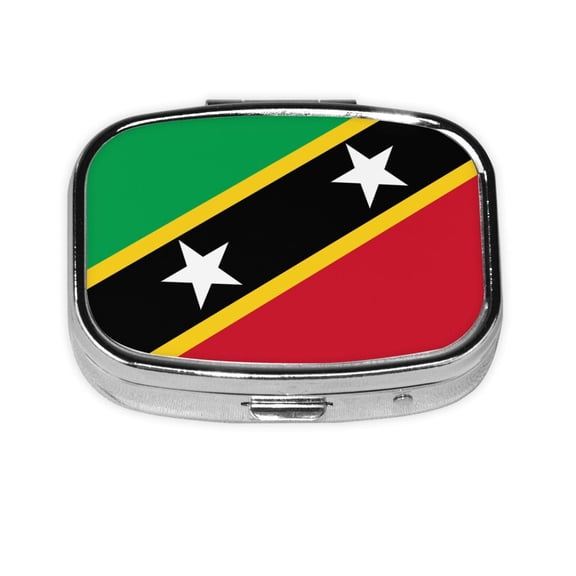 Saint Kitts And Nevis Flag Small Pill Case For Pockets & Purses 2 Compartment Travel Medicine Organizer