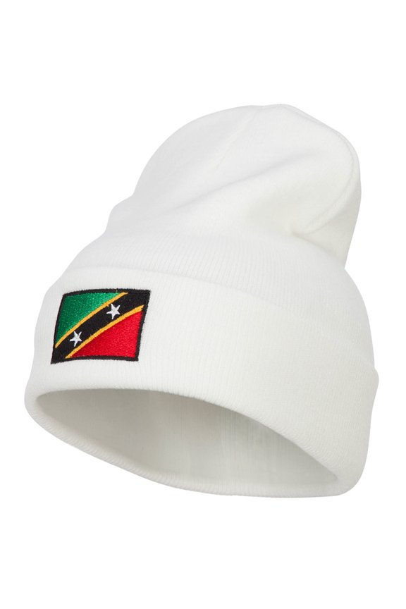 Saint Kitts and Nevis Flag Embroidered Long Beanie - White OSFM