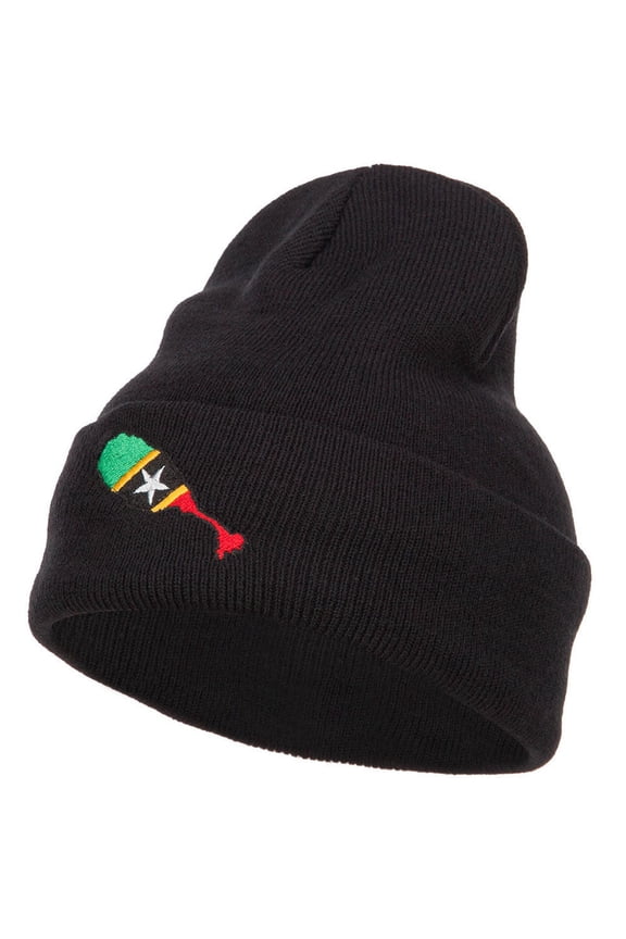 Saint Kitts and Nevis Flag Map Embroidered Long Beanie - Black OSFM