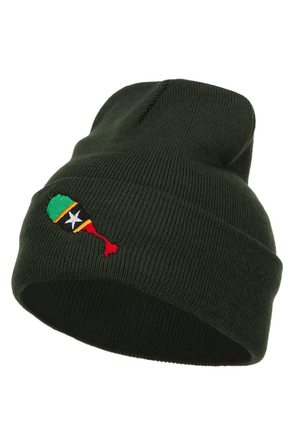 Saint Kitts and Nevis Flag Map Embroidered Long Beanie - Olive OSFM