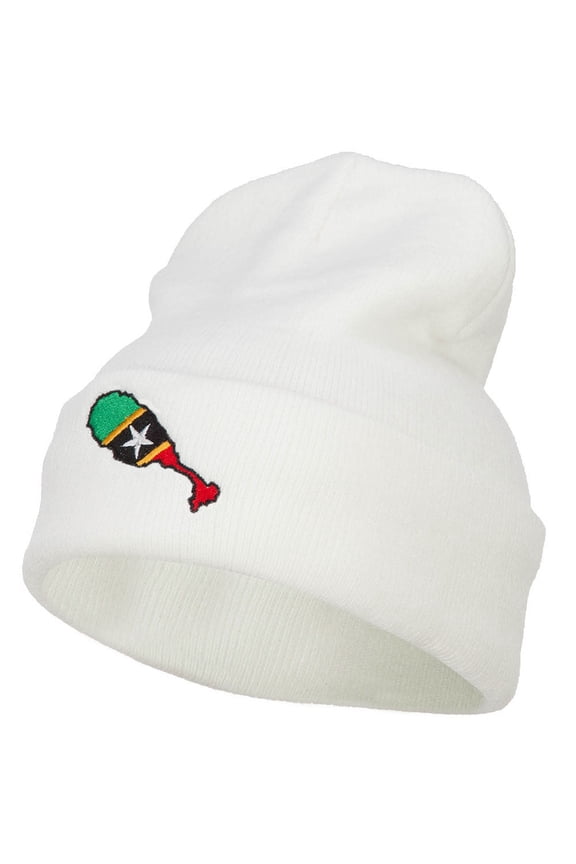 Saint Kitts and Nevis Flag Map Embroidered Long Beanie - White OSFM